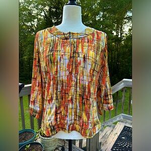 N Touch Orange/Yellow Stripe Zip Front Top